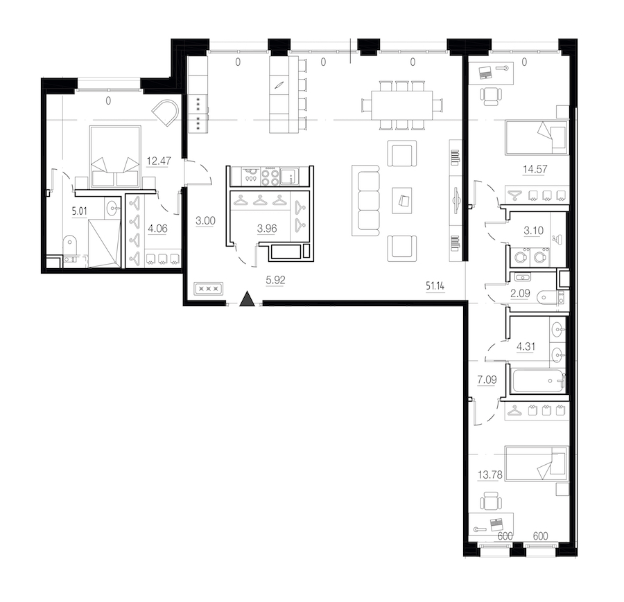 3-комнатная квартира 130.5 м², 8/9 эт., ЖК «LEGENDA Малоохтинский 68»